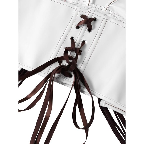 Women's Leather Halter Corset Top Backless Grommet Eyelet Party Tank - Picture 5 of 6